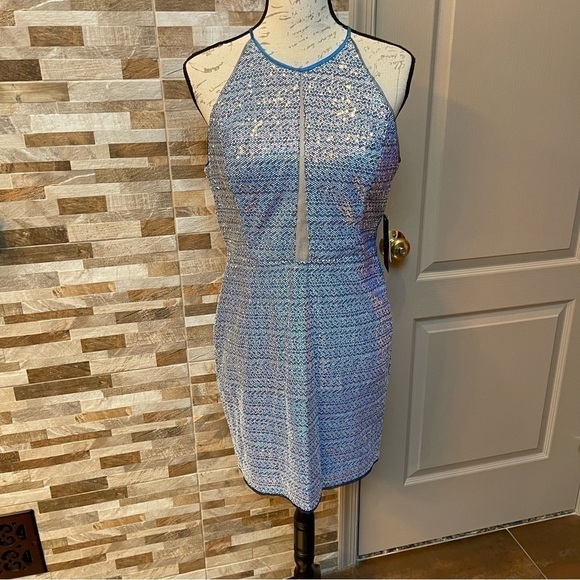 AIDAN Mattox Sequin Halter Mini Dress with Cutout Sz 10 - Picture 8 of 17